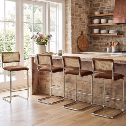 Zesthouse Natural Rattan Counter Stools Set of 4, 26" Modern Boho Bar Stool