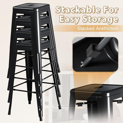 Furmax 30'' Metal Bar Stools Set of 4, Stackable for Indoor Outdoor, Black