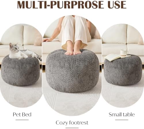SHOUREN Stuffed Round Ottoman,Pouf Ottoman Foot Rest,18 X 14,Brown