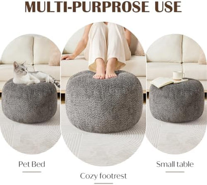 SHOUREN Stuffed Round Ottoman,Pouf Ottoman Foot Rest,18 X 14,Brown