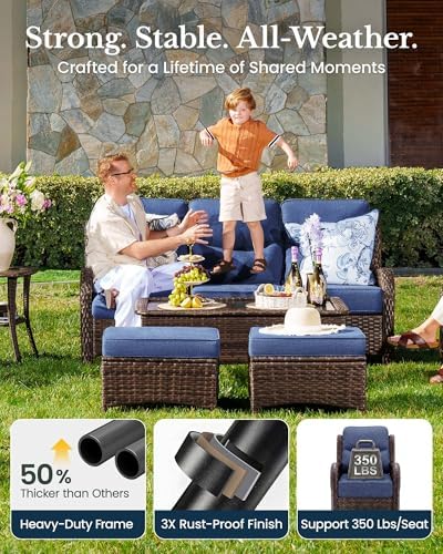 Oversized Loveseat, Outdoor Sofa with High Back and 6-Inch Cushions