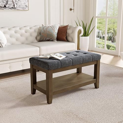 Rubber Wood Shoe Upholstered Shoe Bench Dark Gray Chenille UASND66G