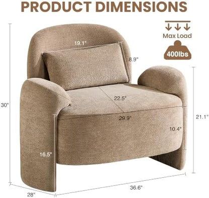 Accent Chair for Living Room, Modern Chenille Fabric Lounge Reading Sofa Chair with Lumbar Pillow, Upholstered Arm Chairs for Bedroom, Office, Brown