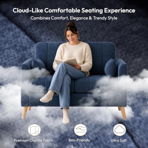 VINGLI 47.2" Tufted Chenille Loveseat, 7.9" Thick Padded Back for Apartment