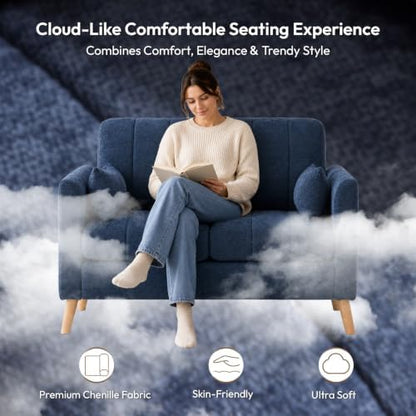 VINGLI 47.2" Tufted Chenille Loveseat, 7.9" Thick Padded Back for Apartment