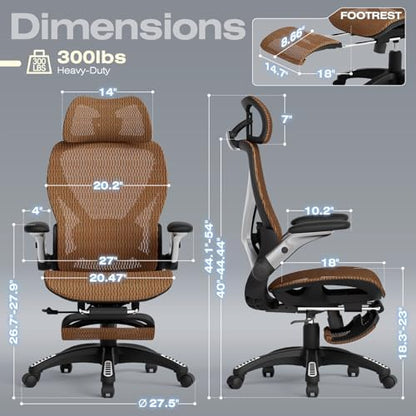 ELABEST X100 Ergonomic Mesh Office Chair with Footrest, Big and Tall Home Desk Chair with 5D Flip-Up Arms