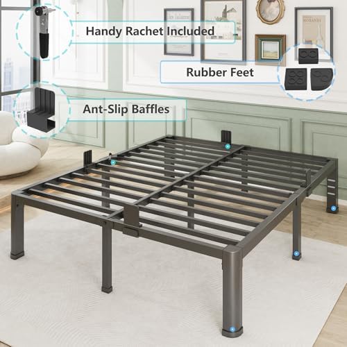 Bilily 10 inch Full Size Metal Bed Frame with Round Corner Legs,Headboard Holes,Heavy Duty Steel Slat Support Platform Full Bed,Mattress Retainer,No Box Spring Needed, Easy Assembly,Squeak Resistant