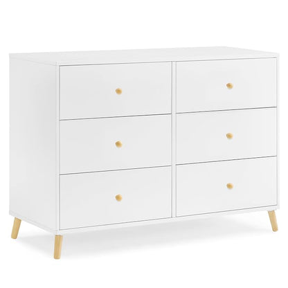 Delta Children Essex 6 Drawer Dresser and 4-in-1 Convertible Crib, Bianca White/Natural