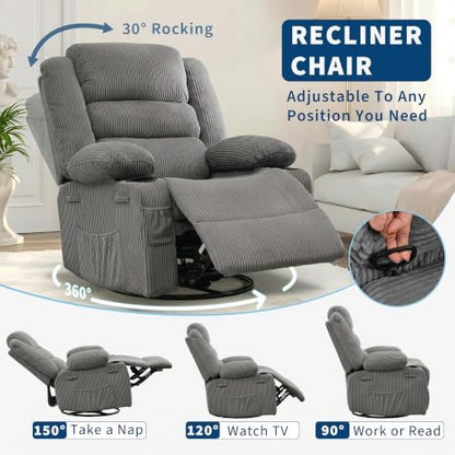 Rocking Recliner Chair For Adults Swivel Recliner Rocker Manual Corduroy