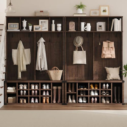 51.2" Hall Tree with Bench and Shoe Storage, Rustic Brown