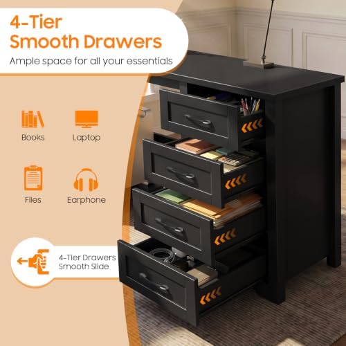 Vabches 61”Farmhouse L Shaped Executive Desk with Drawers, Pure Black