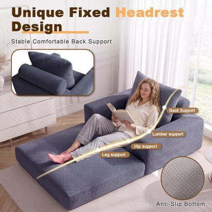 Boneless Convertible Futon Sofa Bed, Corduroy Folding Floor Sleeper Chair