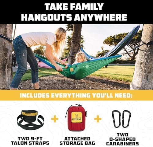Wise Owl Outfitters Kids Hammock - Small Camping Hammock, Kids Camping Gear w/Tree Straps and Carabiners for Indoor/Outdoor Use - Kid Size Green & Blue