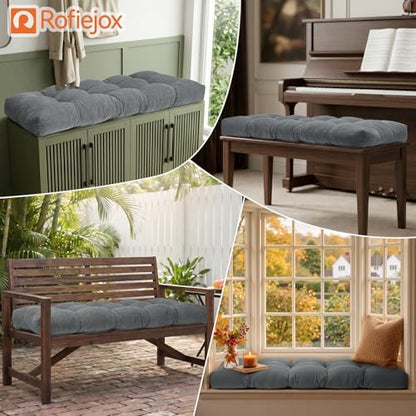 72 Inch Bench Cushion, Tufted Window Seat Cushion with High-Density Memory Foam, Soft Chenille Non-Slip Indoor Furniture Pad for Bay Window, Dining Bench, Entryway (Dark Grey, 72x14x3)