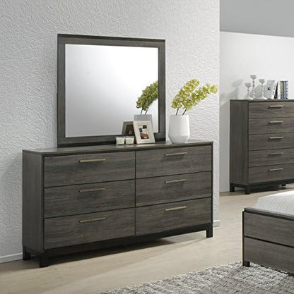 Roundhill Furniture Ioana 187 Antique Grey Finish Wood Bed Room Set, King Size Bed, Dresser, Mirror, 2 Night Stands