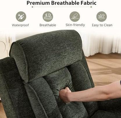 HAOMARKETS 3-Piece Manual Recliner Sofa Set, Included 2 Recliner and Loveseat 2-Seater Sofa with Center Console, Overstuffed Fabric Reclining Couches with Cup Holders for Living Room, Green