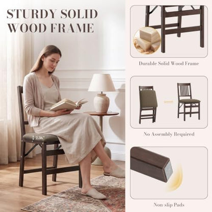 Wooden Folding Dining Chairs Set of 2 with Fabric Cushion, Pre‑Assembled