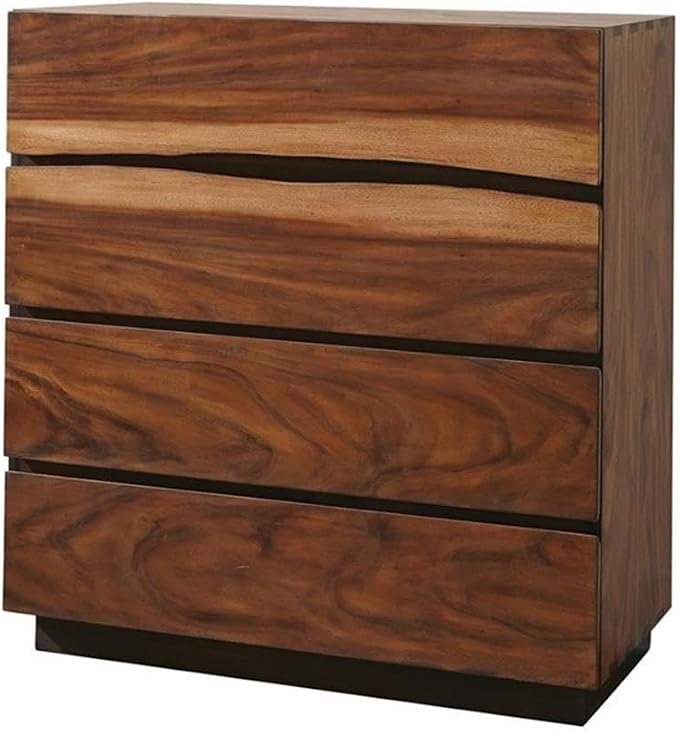 MAKLAINE Modern 5-Piece Wood Queen Bedroom Set, Smokey Walnut Finish, Includes Platform Bed, Nightstand, Dresser, Mirror, Chest, Mahogany Wood with Trembesi and Walnut Veneer, Felt-Lined Drawers, USB