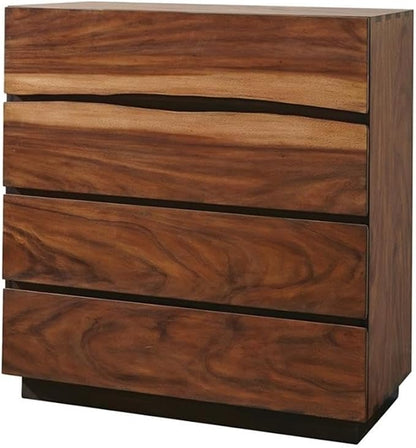 MAKLAINE Modern 5-Piece Wood Queen Bedroom Set, Smokey Walnut Finish, Includes Platform Bed, Nightstand, Dresser, Mirror, Chest, Mahogany Wood with Trembesi and Walnut Veneer, Felt-Lined Drawers, USB