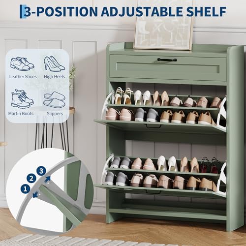 Garvee Shoe Cabinet with 2 Flip Drawers & 1 Top Drawer, Wooden