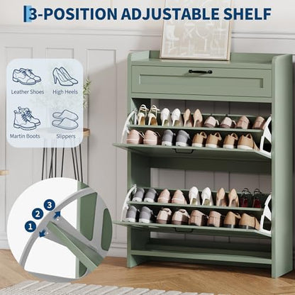 Garvee Shoe Cabinet with 2 Flip Drawers & 1 Top Drawer, Wooden