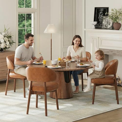 MALOL Wooden Dining Chairs Set of 4, Modern Upholstered Dining Room Kitchen Side Chairs with Curved Open Back for Living Room/Restaurant/Cafe, Brown