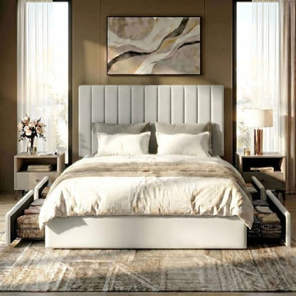 SHA CERLIN Full Size Platform Bed Frame with 4 Oversized Storage Drawers