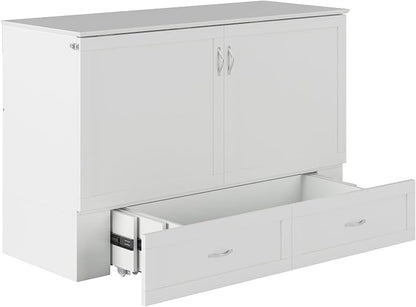 AFI Hamilton Queen Murphy Bed Chest with Mattress, Storage, and Built-in Charger in White