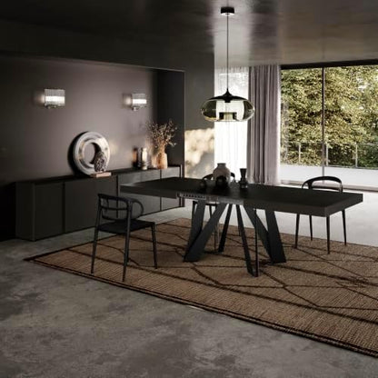 Mobili Fiver, Romina Extendable Table 55.1(86.6) x35.4 in, Ashwood Black with Black Iron Legs, Made in Italy