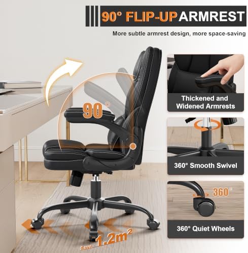 Executive Office Chair Flip Up Arms Lumbar Support Home Office Desk Chair