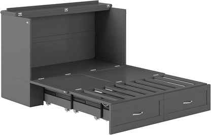 AFI Hamilton Full Murphy Bed Chest with Mattress, Storage, and Built-in Charger in Grey