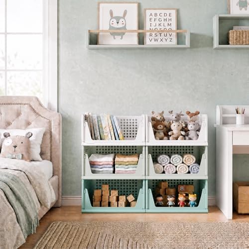 Green Boy Closet Organizers and Storage Stackable Plastic Drawer Basket for Clothing Stackable Storage Bins Shelf Storage Container for Rv Closet Wardrobe Bedroom Bathroom Playroom Man 6 Pack