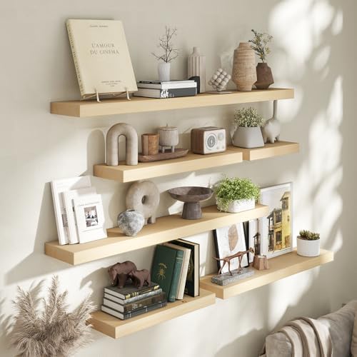 Marsmiles Natural Wood Floating Shelves, 36'' x 7.7'' x 1.6'', Set of 2