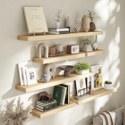 Marsmiles Natural Wood Floating Shelves, 36'' x 7.7'' x 1.6'', Set of 2