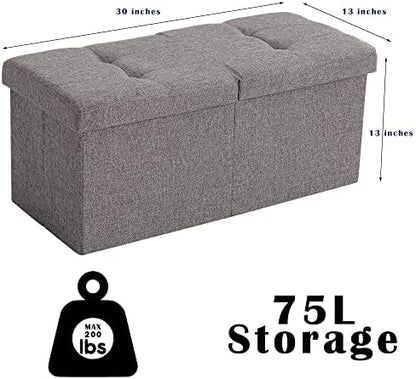 Storage Ottoman Bench Foldable Footrest Foot Stool, 30" Velvet Cream
