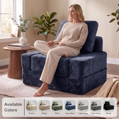 · REDEARTH · 3-in-1 Boneless Convertible Folding Floor Sofa Bed - Navy Blue