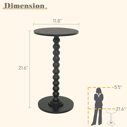 Fultyle Round Side Table, Small Drink Table for Small Spaces, Modern Accent End Table Nightstand with Solid Wood Leg for Living Room, Bedroom, Corners, and Office (Black)