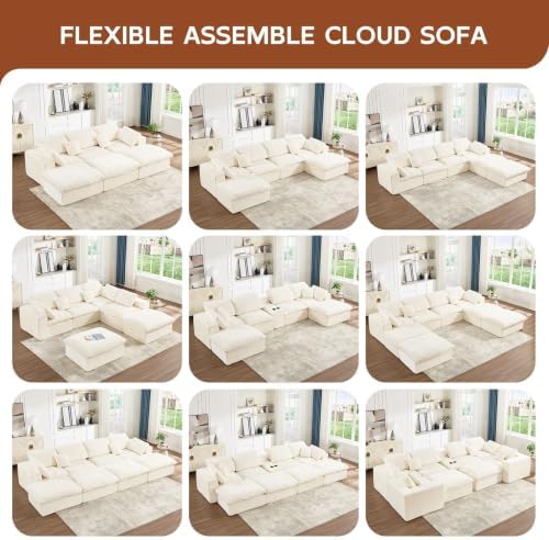 82" Oversized Loveseat Sofa,Deep Seat Boneless Sectional Couch, Modern Cloud Modular Sectional Sofa,Cloud Sectional Couch for Living Room,No Assembly,Chenille Beige