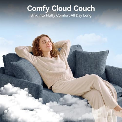 72'' Cloud 3 Seater Couch with 2 Ottomans, U Shaped Sofa with 3 Throw Pillows, Modern Sectional Couches with Deep Seat, Modular Sofas for Living Room, Bedroom, Small Apartment, Blue