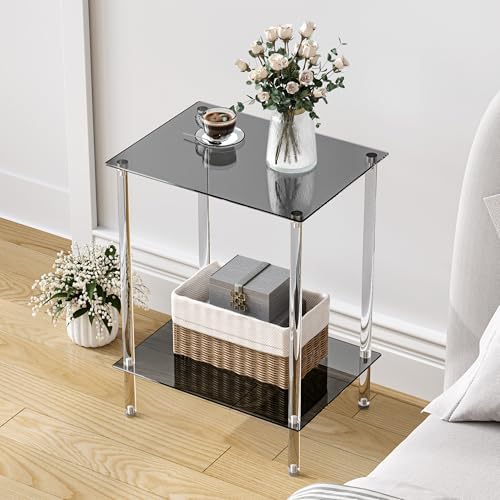 Tempered Glass Side Table, 2-Tier Acrylic End Table