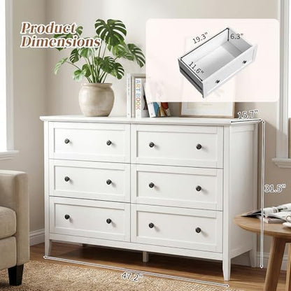 Karl home White Farmhouse 6 Drawers Tall Dresser, Bedroom Storage Chest