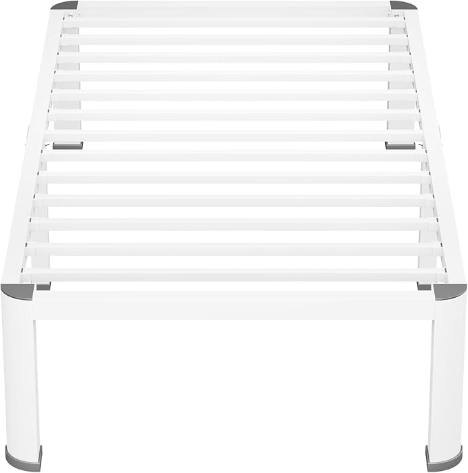 VIPSHOW 14 Inch White Twin Heavy Duty 3500 lbs Bed Frame with Round-Corner Legs & Anti-Squeak Design – Quick Assembly Metal Platform, No Box Spring Needed