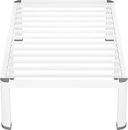 VIPSHOW 14 Inch White Twin Heavy Duty 3500 lbs Bed Frame with Round-Corner Legs & Anti-Squeak Design – Quick Assembly Metal Platform, No Box Spring Needed