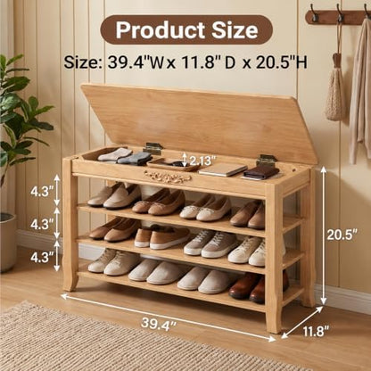 Shoe Storage Bench Shoe Rack Bench with Storage 3 Tier Wooden Shoe Bench
