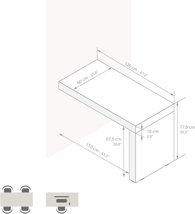 Mobili Fiver, Evolution Desk 47.2 x 23.6 in, Concrete Effect, Grey with One Leg, Made in Italy