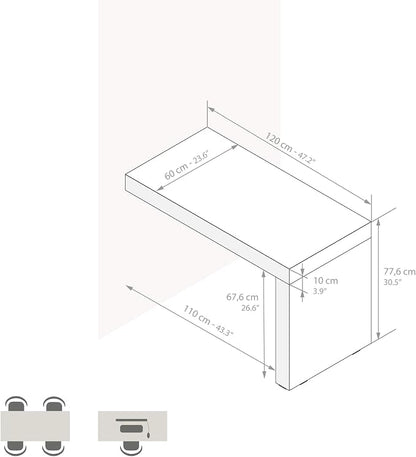 Mobili Fiver, Evolution Desk 47.2 x 23.6 in, Concrete Effect, Grey with One Leg, Made in Italy