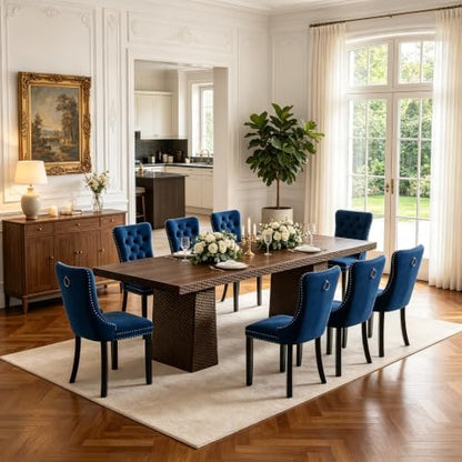 9 Piece Extendable Dining Table Set with 8 Velvet Chair,3 Adjustable Length