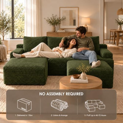 96" Sectional Couches for Living Room Cloud Couch Sofa with L-Shape Upholstered Boneless Couchs Modern Modular Sectional Couch with Chaise (Green, 96.1" U Shape with Left Facing Chaise)