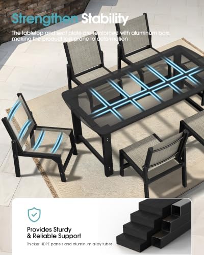 HDPE Outdoor Dining Set, Patio Table and 4 Stackable Chairs, Black