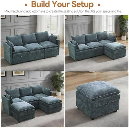 Modular Sectional Storage Sofa, 80" Cloud Deep Seat L-Shaped Couch, Blue
